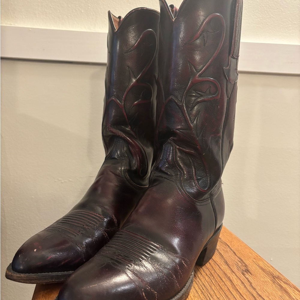 Vintage Lucchese Dark Cherry Cowboy Boots